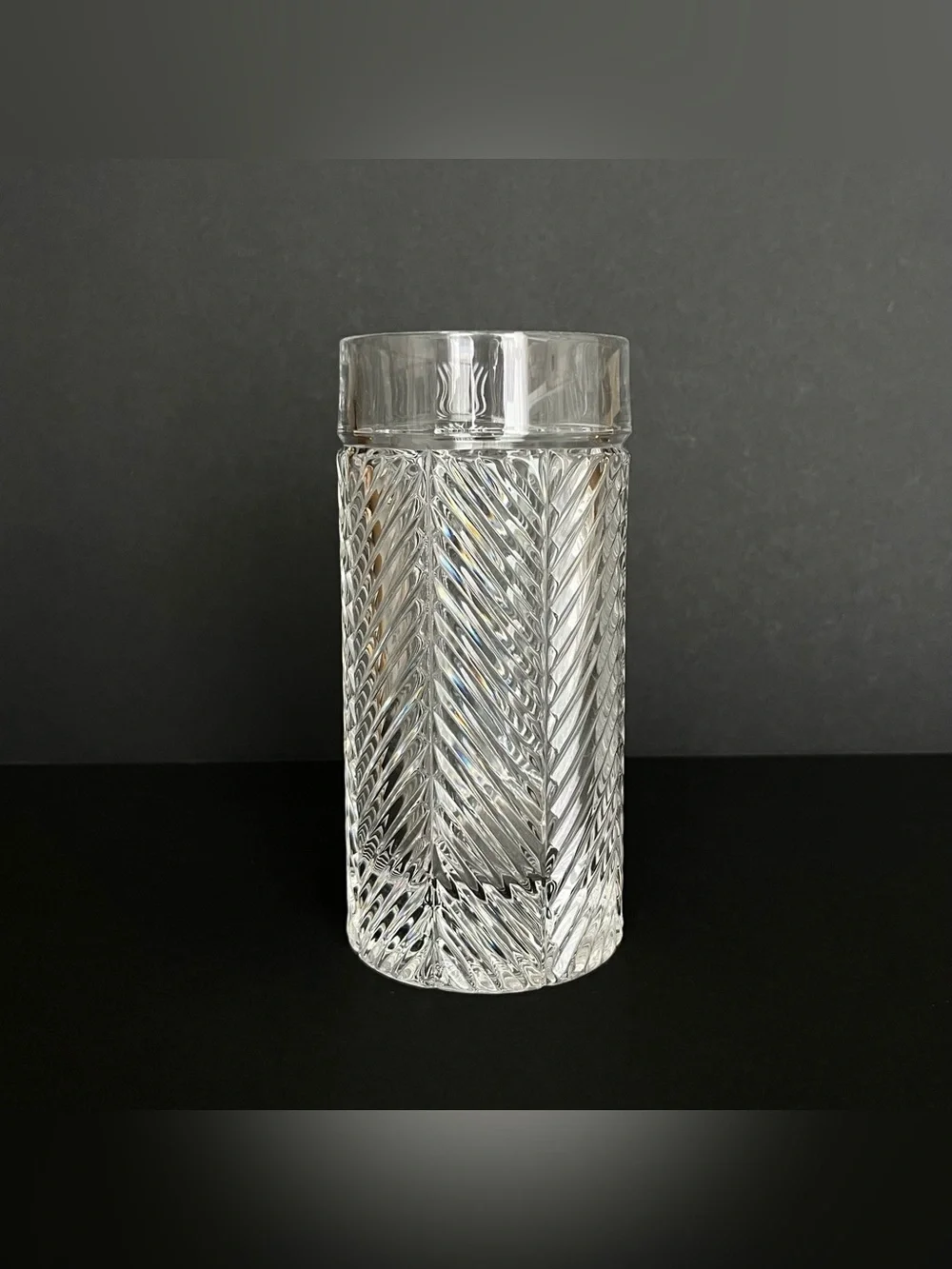 Vintage Ralph Lauren Herringbone Crystal Highball Glass Vase Heavy Bottom 6-1/4